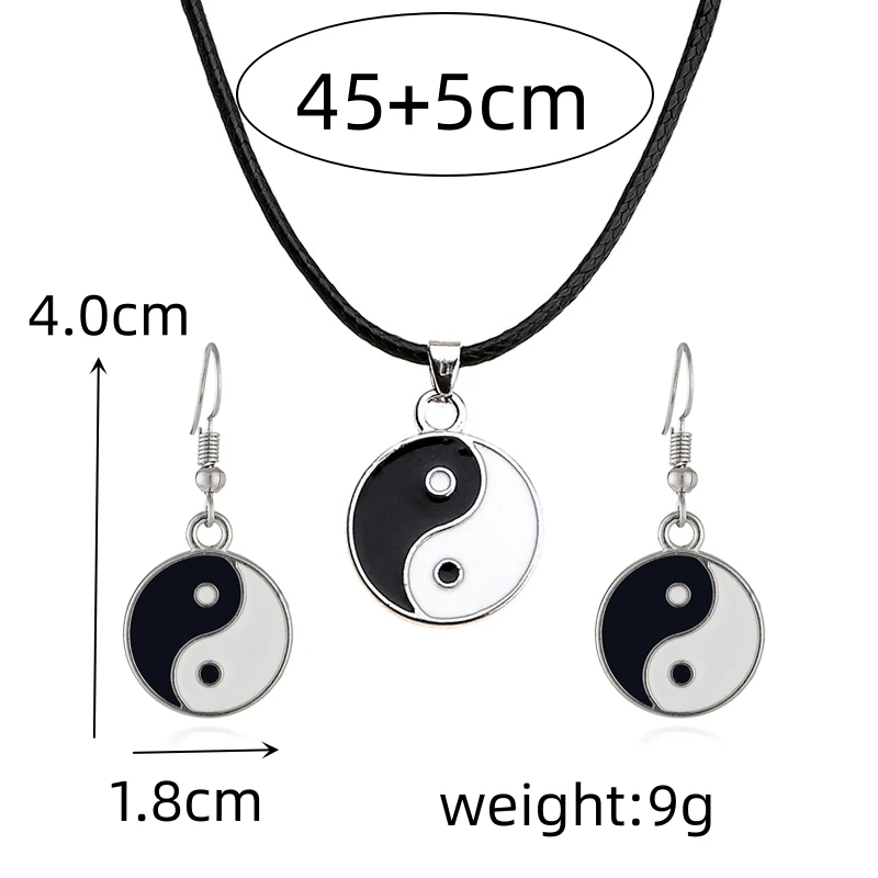 New Punk Tai Chi Yin Yang Eight Trigrams Pendant Necklaces for Women Double Sided Black White PU Leather Collar Girlfriend Gift