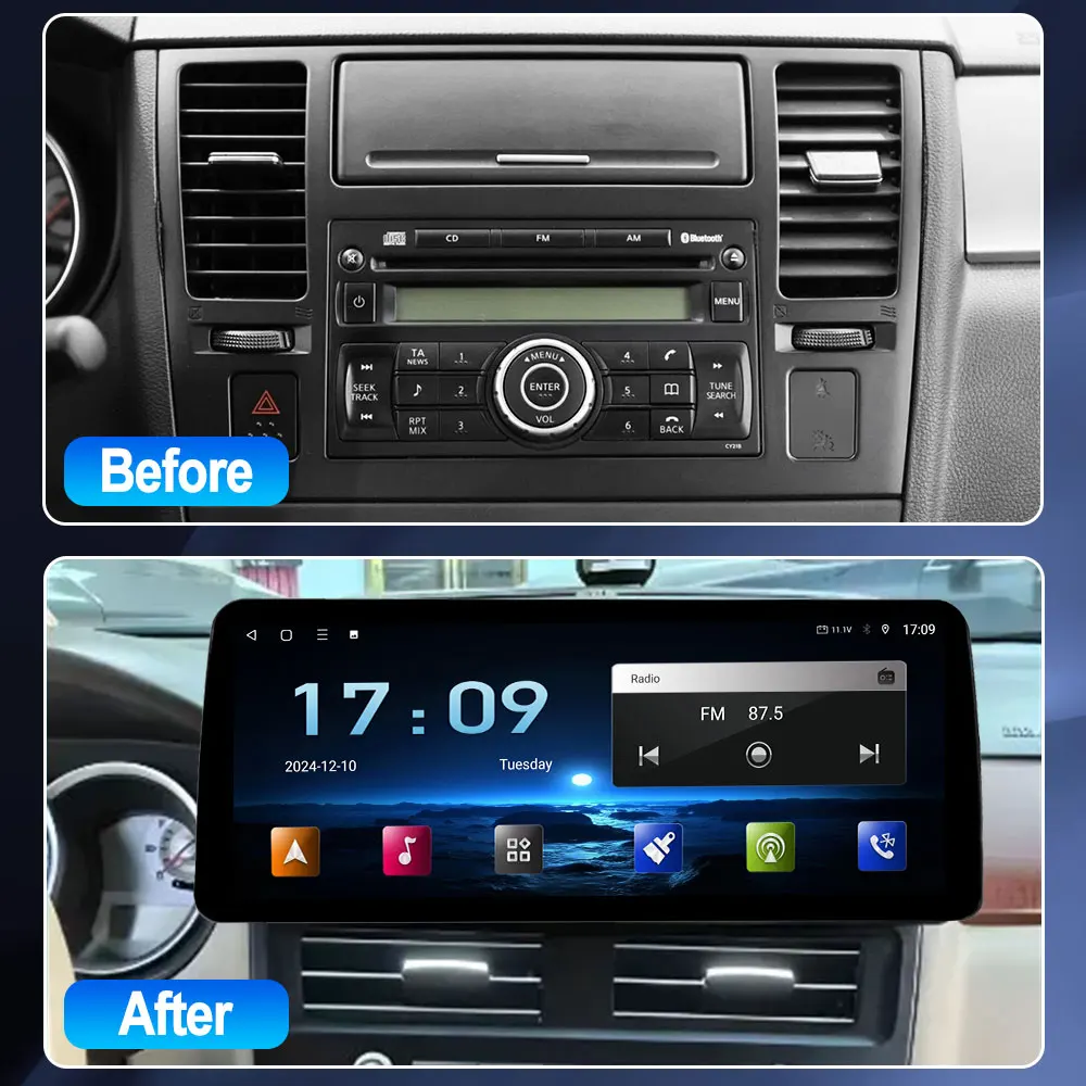Car Radio For Nissan Tiida C11 2004 - 2013 Android 13 12.9inch Carplay Autoradio Auto GPS Navi  Multimedia Player Stereo No 2din