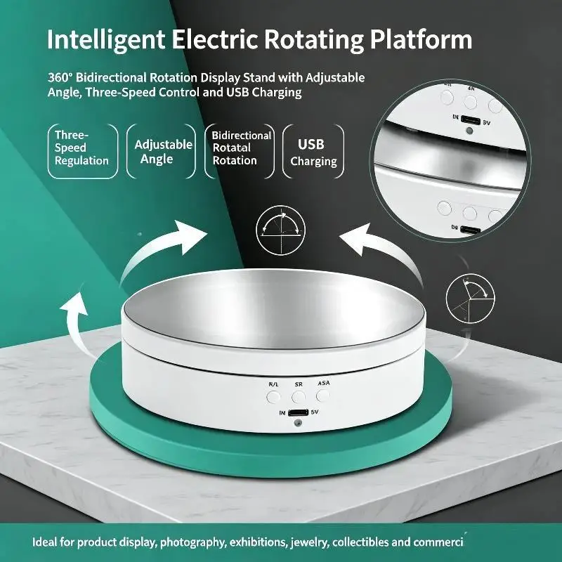 USB-Powered Rotating Turntable 360° Motorized Display Stand For Product Photography Jewelry&Video Shooting