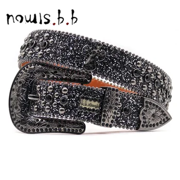 NOWISBB Y2K dżetów pasy jakości zachodniej Cowgirl Cowboy diament Bling Cinturones Para Hombre luksusowy projektant marki Goth