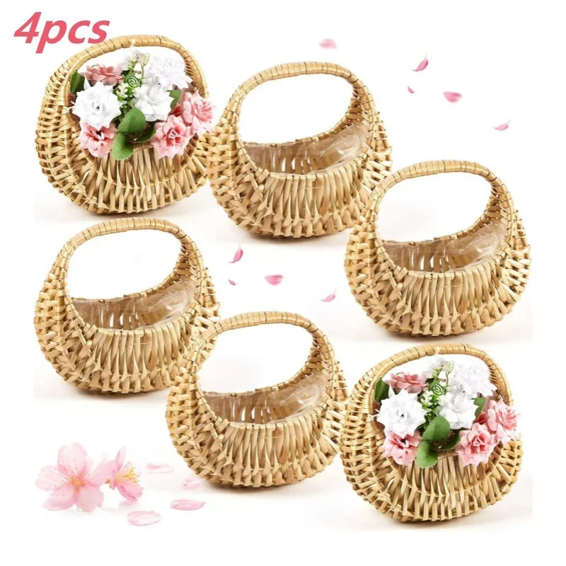 

4-Piece Half Moon With Handles, Small Woven Wedding Sturdy Picnic Baskets, Garden Storage, Home Decor, Shelf Baskets
