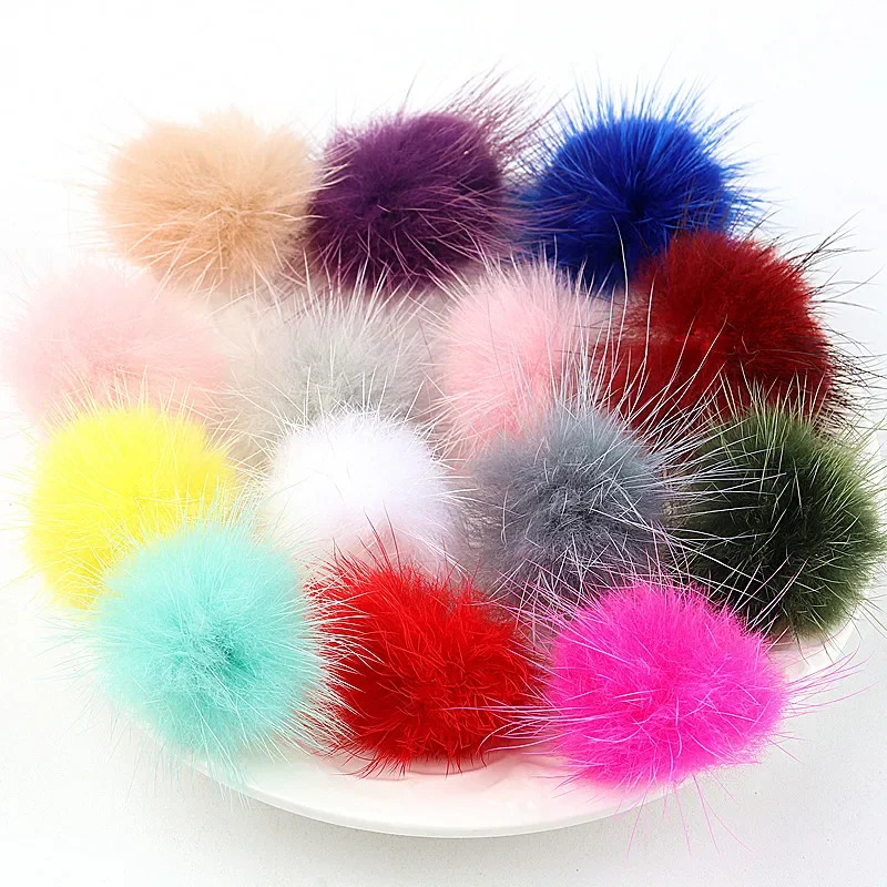 Mink Pompom Fur Balls 25mm 30mm 35mm 40mm Diy Pompon for Ring Keychain Shoes Hats Fluffy Pom Poms Diy Crafts Accessorie Material