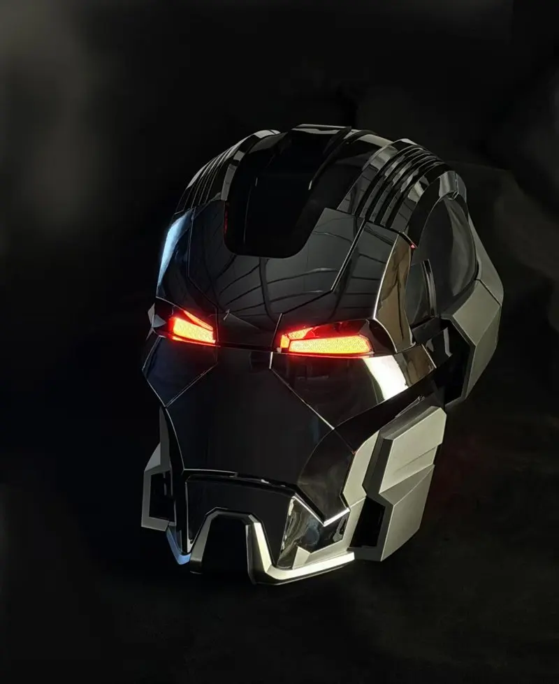 automatic iron man helmet Iron-Man MK5 Silver Motorized Cosplay Helmet, Voice, Touch & Remote Control dismiss battle mode with eye lights in white and ear lights in blue 14 In Stock Iron Man Helmet
