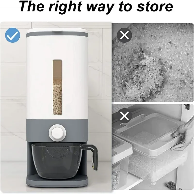 Cylinder Moisture Proof Household Cereal25 Lbs Rice Dispenser, Large Grain Container Storage with Lid Measuring