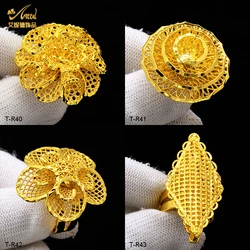 Ethiopian Gold Color Finger Rings For Women Arabic Dubai Charm Bridal Wedding Anniversary Luxury Jewelry Gifts Resizable Rings