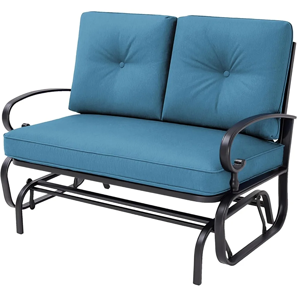 

Outdoor Rocking Chair with Cushion Glider Bench for 2 Person, Seating Loveseat Steel Frame for Porch, Patio, Garden (Peacock Bl