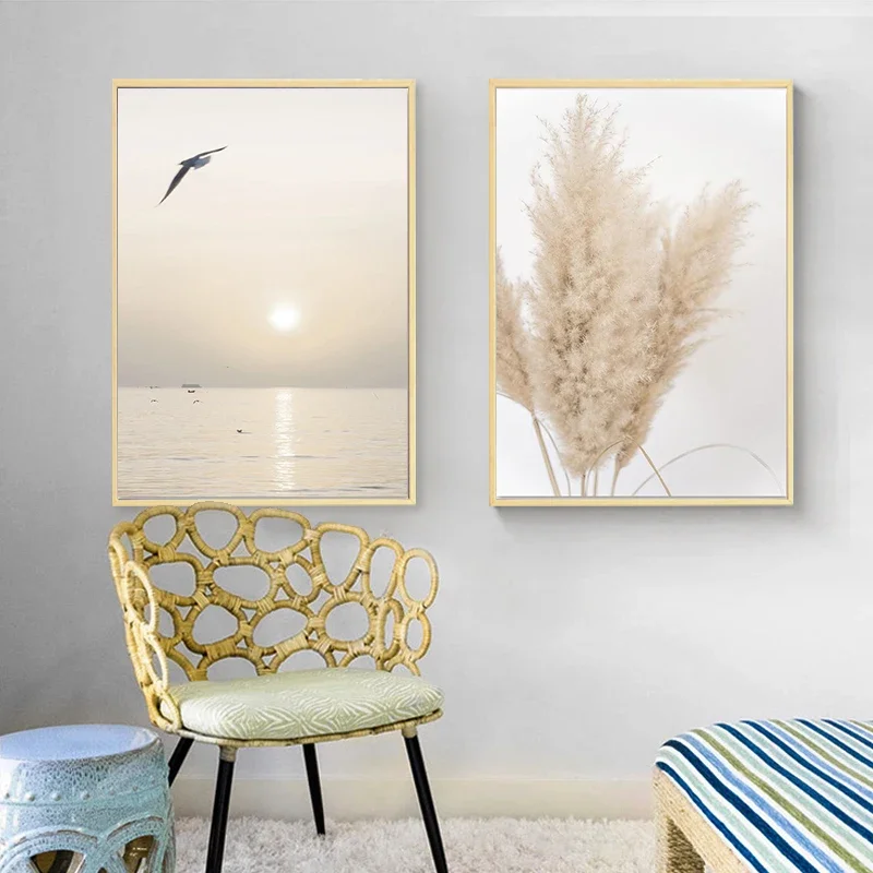 Scandinavian Simple Wall Art Bohemian Reed Beach HD Canvas Oil Painting Posters and Prints Home Bedroom Living Room Decor