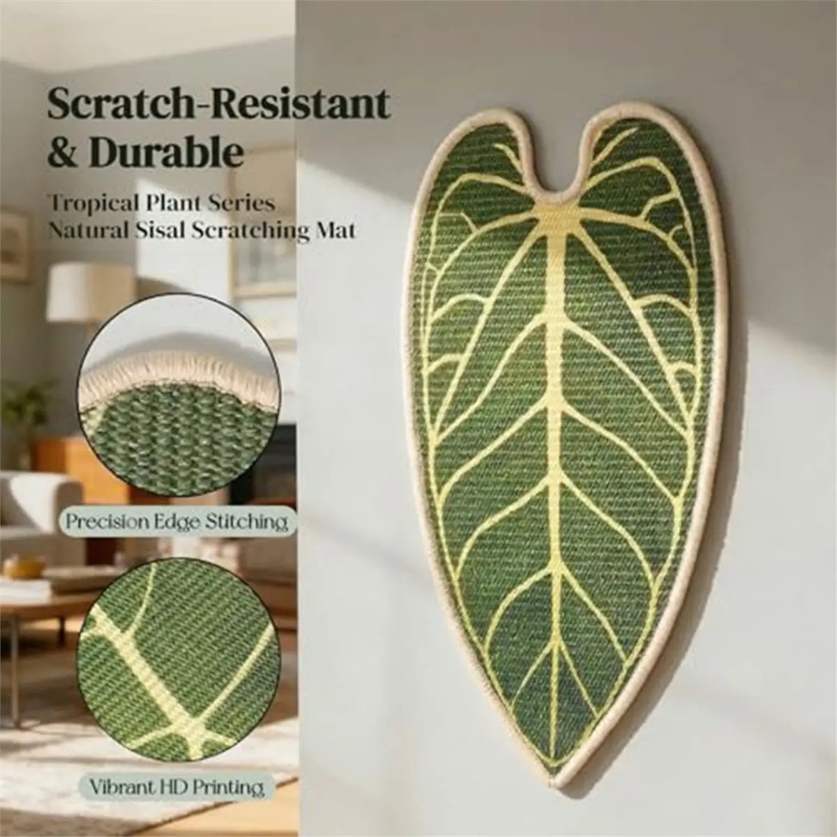 Premium Sisal Botanical Leaf Cat Scratcher Mat Leaf-Shaped for Wall Floor Furniture Protector Long-Lasting Cat Scratcher