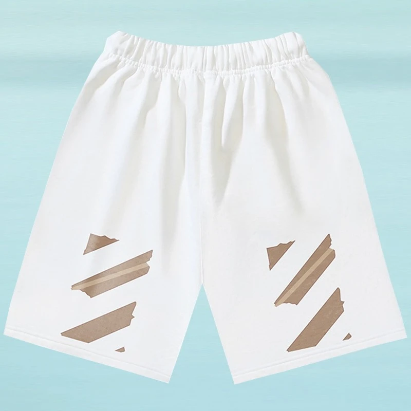 Тяжелые модные брендовые шорты с бронзовой резиновой полосой OW, свободные мужские и женские спортивные штаны, БЕЛЫЕ повседневные шорты из чистого хлопка