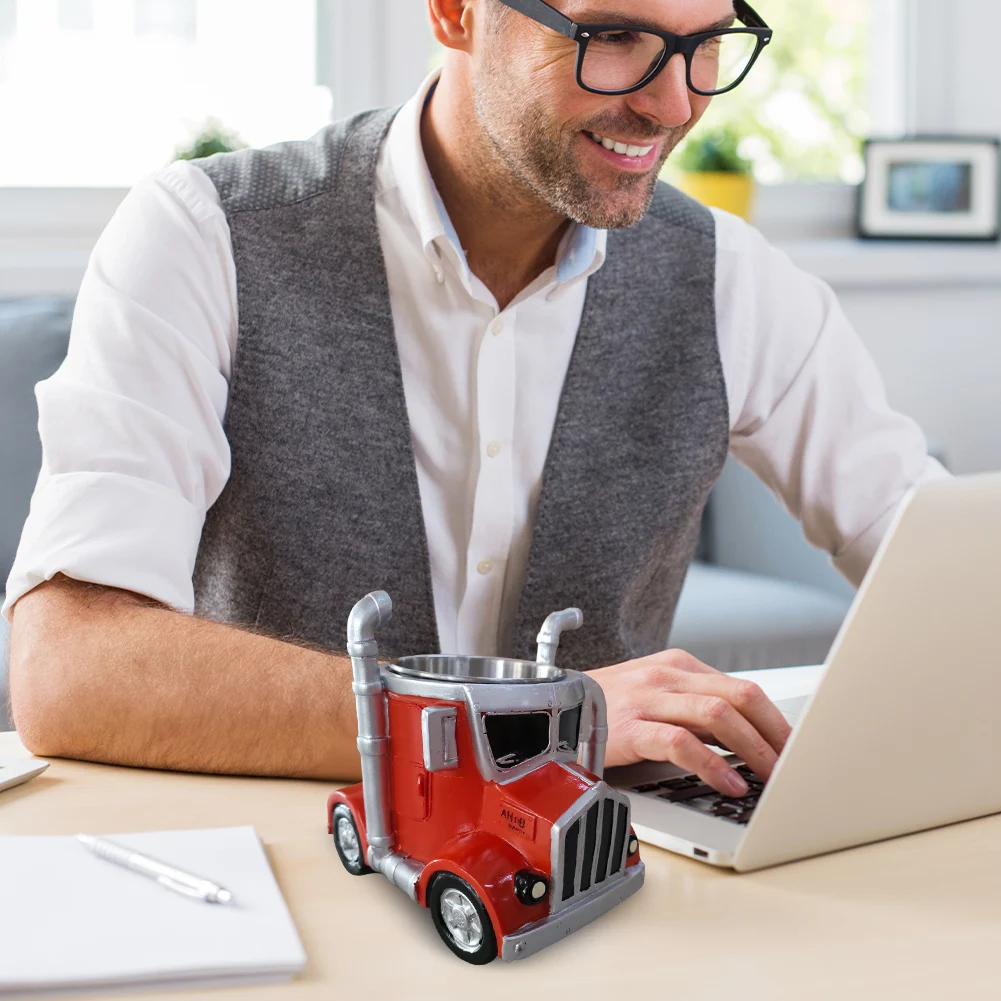 

Semi-Truck Coffee Mugs Stainless Steel Creative Truck Coffee Cup Semi Truck Shaped Mug for Truck Driver