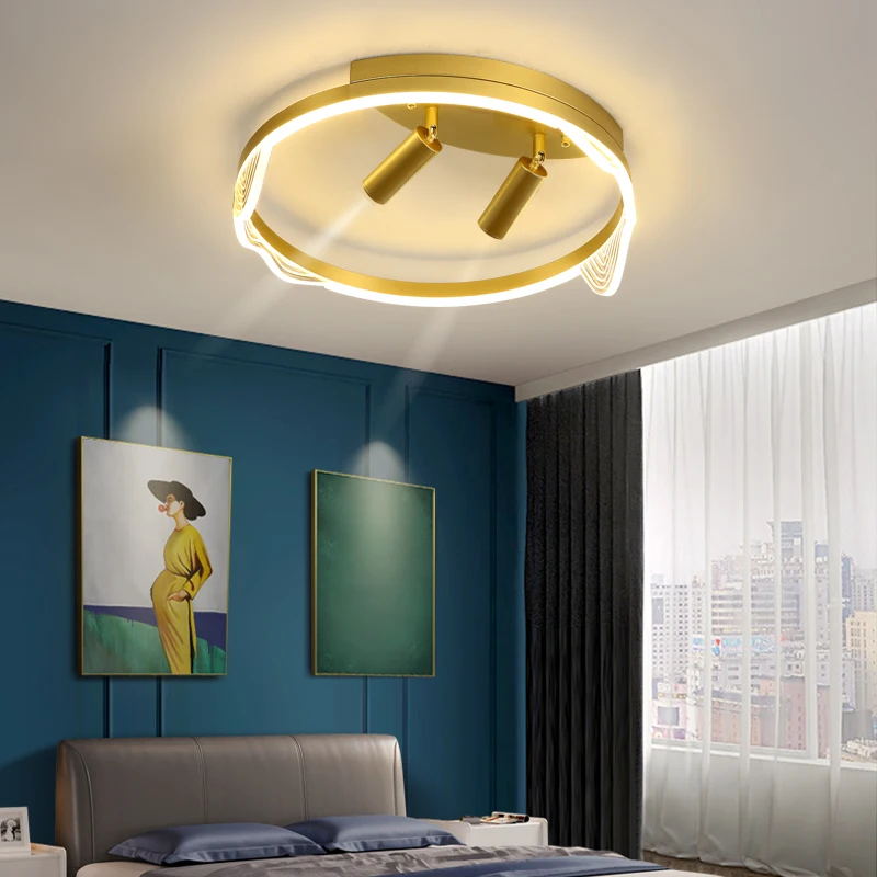 

YEBMLP Modern Copper Golden Ceiling Light Interior Round LED Spotlight Top Chandelier Balcony Bedroom Living Room Ceiling Light