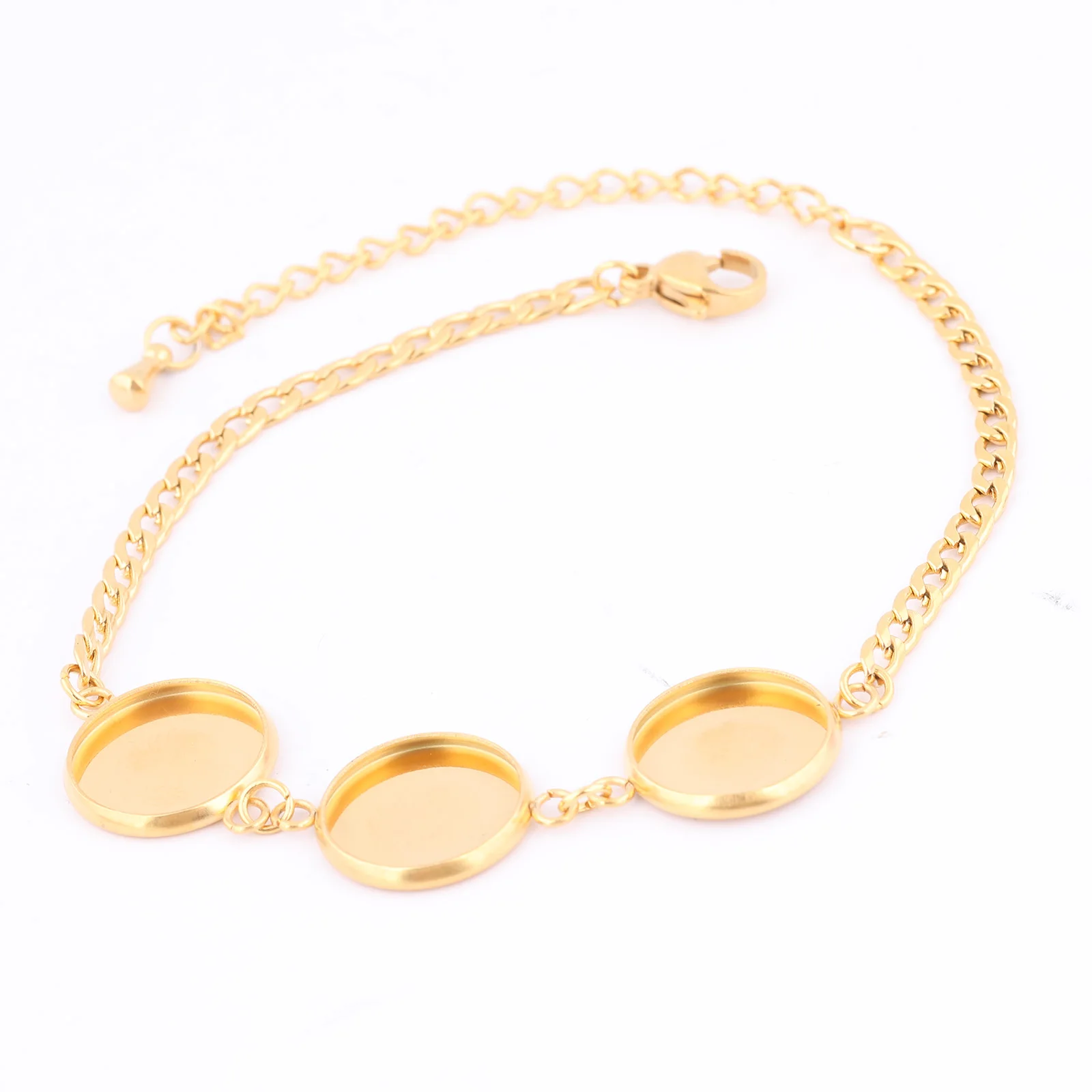 سوار سلسلة مطلي بالذهب قاعدة الفراغات ، الفولاذ المقاوم للصدأ ، إعدادات الحافة ، إكسسوارات صنع المجوهرات ديي ، تناسب 12 أو كابوشون ، 2