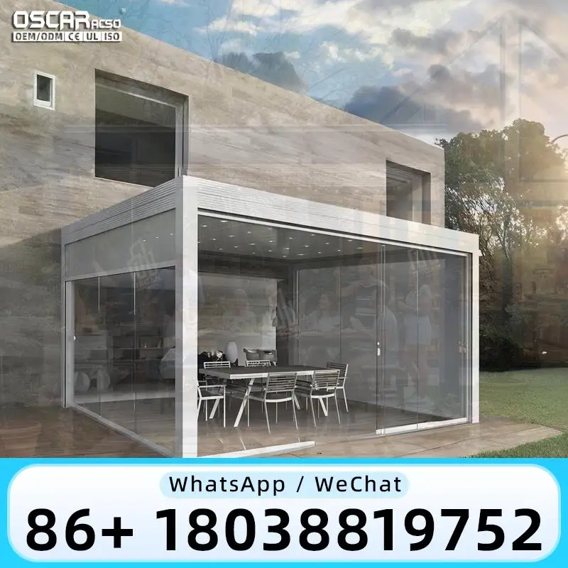 4x4 Garden Aluminum Bioclimatic Pergola Skylight Motorized Adjustable Outdoor Balcony Gazebo with LED Light Powder Coated pergol