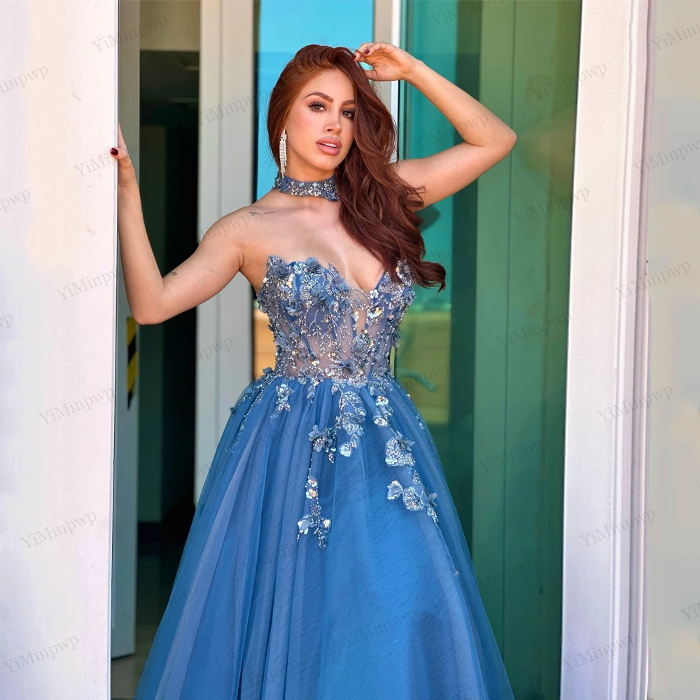 

Luxury Sequined Beaded Evening Dress Sleeveless Flowers Crystals Prom Dress vestidos de fiesta elegantes noche curvy Customized