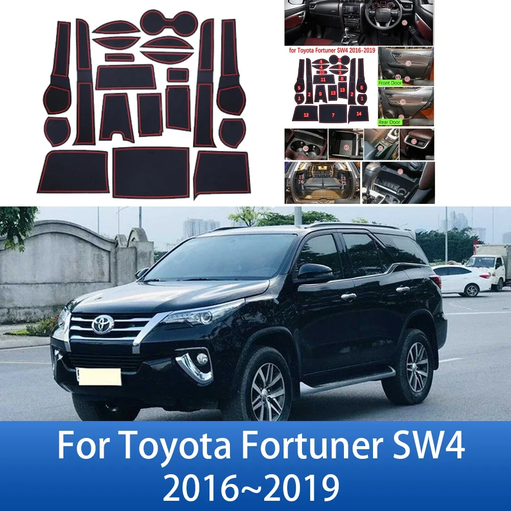 For Toyota Fortuner SW4 2016 2017 2018 2019 Anti-slip Door Rubber Cup Cushion Car Groove Mats Interior Auto Accessories Stickers