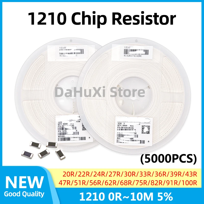 

5000PCS 1210 5% 20R 22R 24R 27R 30R 33R 36R 39R 43R 47R 51R 56R 62R 68R 75R 82R 91R 100R 0R~10M ohm Chip Fixed Resistor