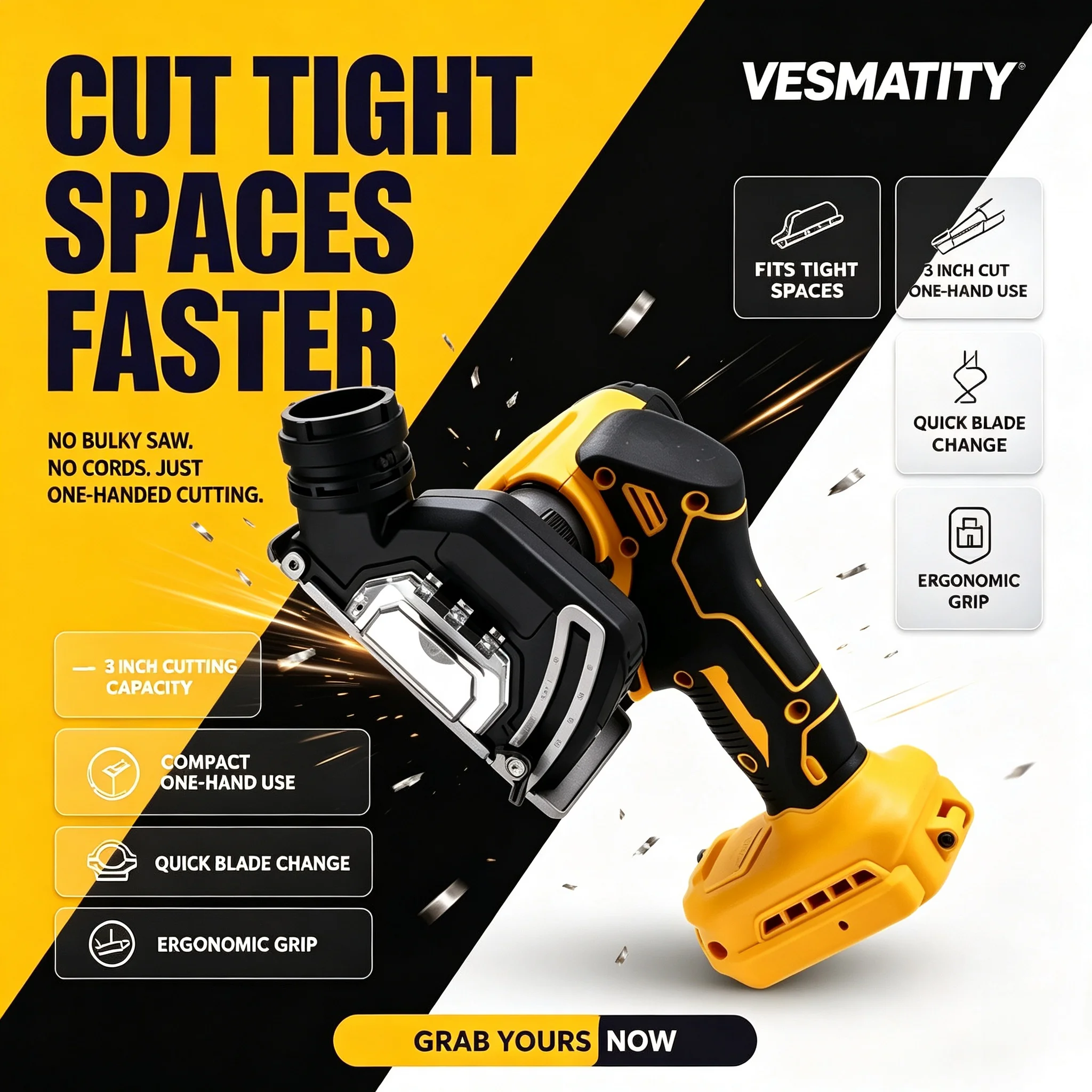 Angle Grinder Cut Off Tool Mini Circular Saw Cutting Machine Power Tools for 18V-20V Battery ProMax 3 Inch Cordless Brushless