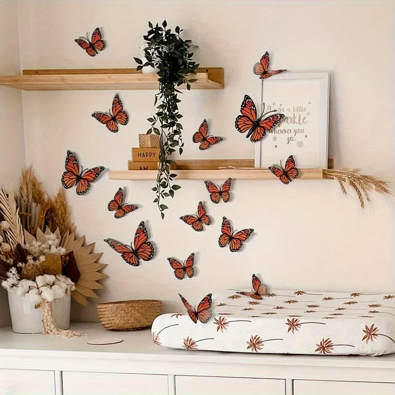 12 Stück 3D Monarch-Schmetterling-Wandaufkleber - PVC-Kunststoff-Schmetterlinge für Heim- und Partydekoration, Ideal für Hochzeiten, Geburtstage – Detail 4