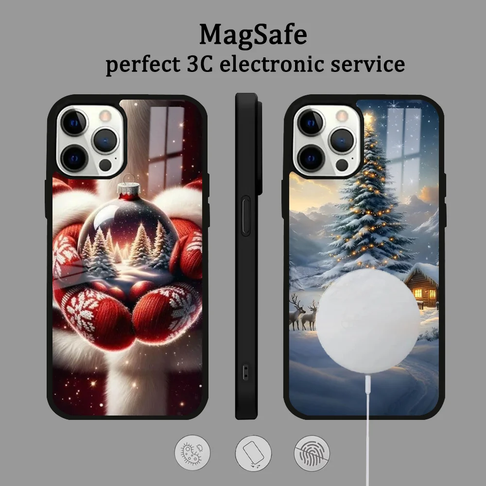 Cute Santa Claus Elk Snowman Christmas Tree Phone Case For IPhone 16 15 14 13 12 11 Pro Max Plus Mini Magsafe Mirror Wireless Ma