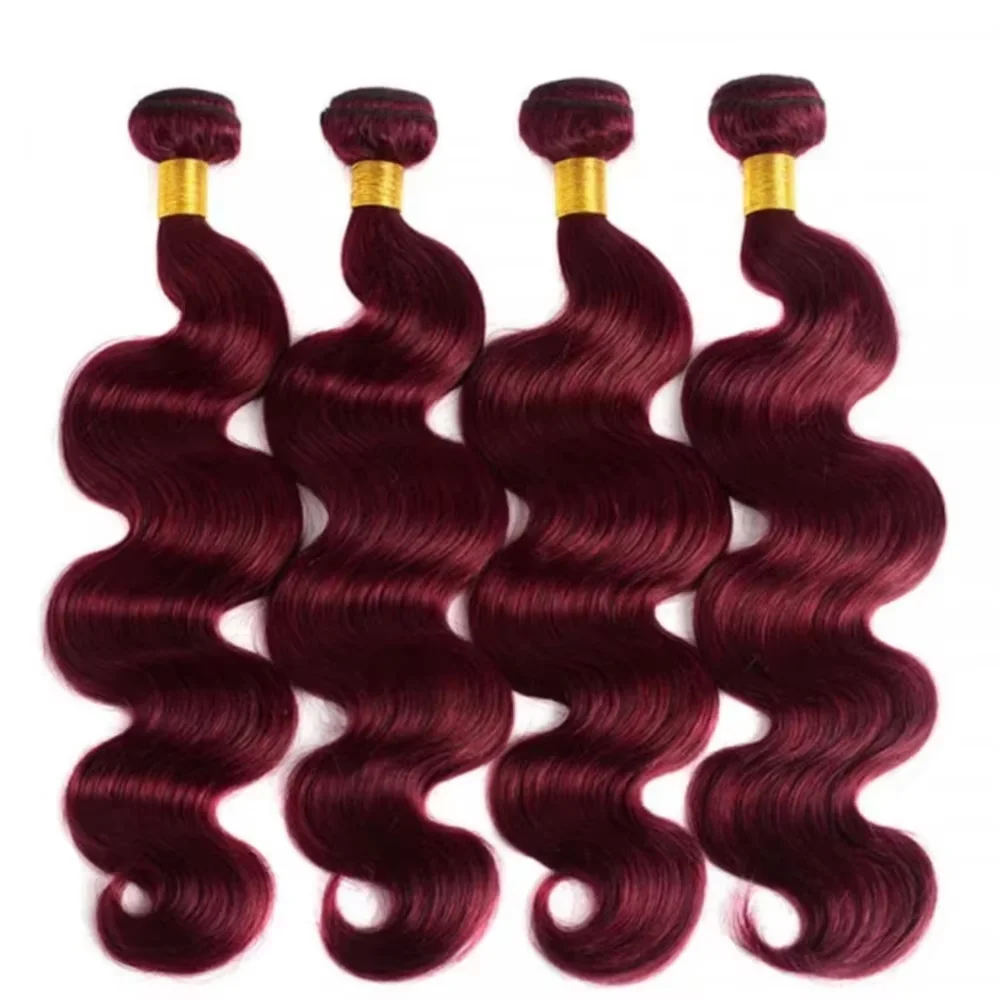 Extensiones de cabello humano 99J, mechones de color rojo vino, extensiones de cabello humano ondulado Borgoña, cabello virgen brasileño sin procesar, mechones Borgoña