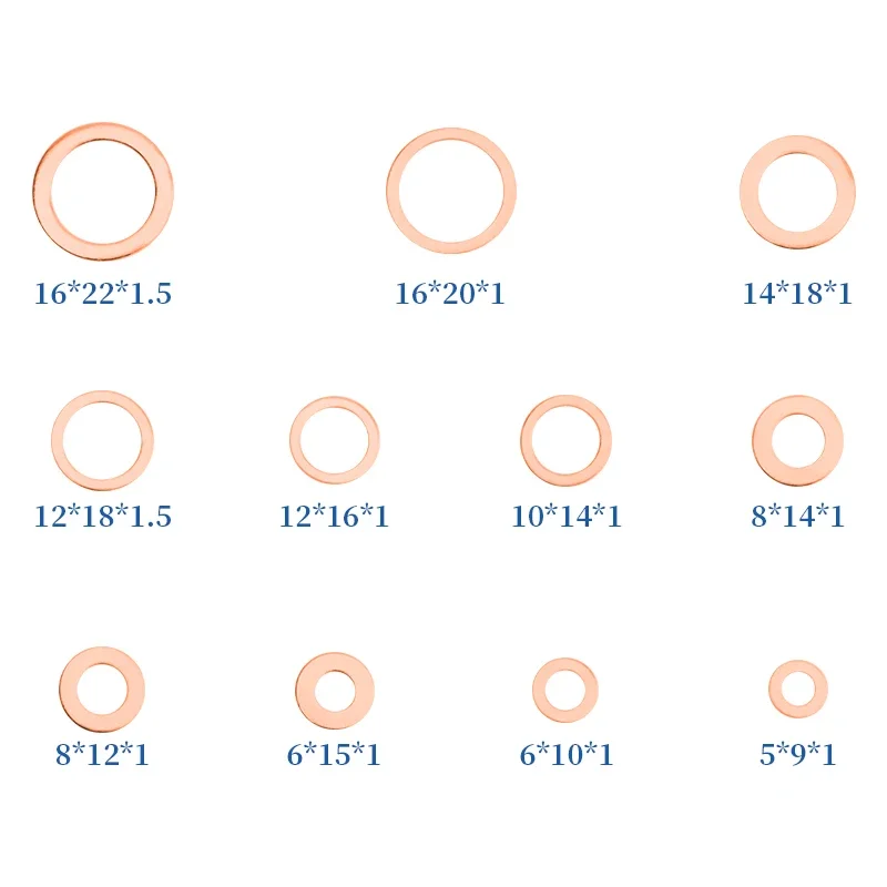 Rondelles Plates en Cuivre, Anneaux de Joint d'Étanchéité, M5, M6, M8, M10, M12, M14, M16, M18, M20, 10/20/50 Pièces