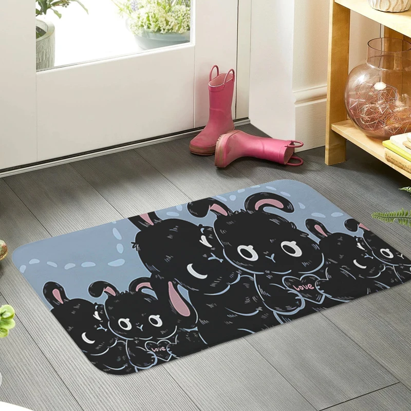 Black Cat Cute Hallway Bathroom Mat Custom Doormat Entrance Door Balcony Room Floor Carpet for Kitchen Interior Home Decor Items