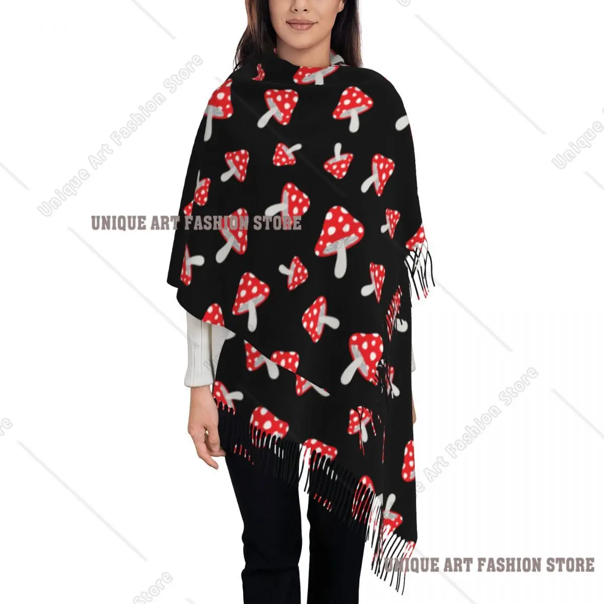 Trippy Mushroom Psychedelic Shawl Wraps for Womens Warm Long Soft Scarf Shrooms Cartoon Cute Neckerchief Shawl Scarves