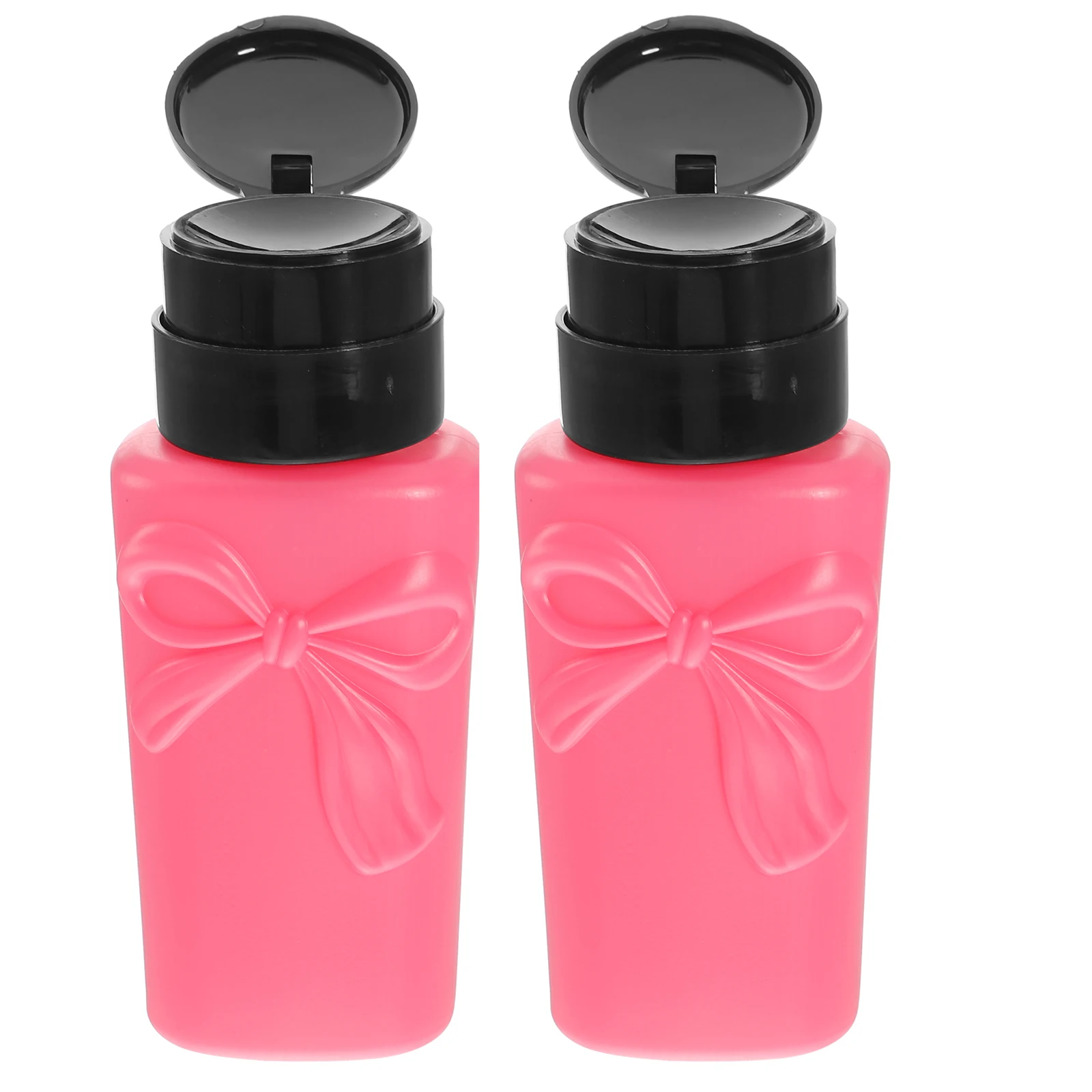 

2pcs Nail Polish Remover Pump Dispenser Bottles Pink Bow Travel Size Leak Proof Reusable Plastic Makeup Accessories