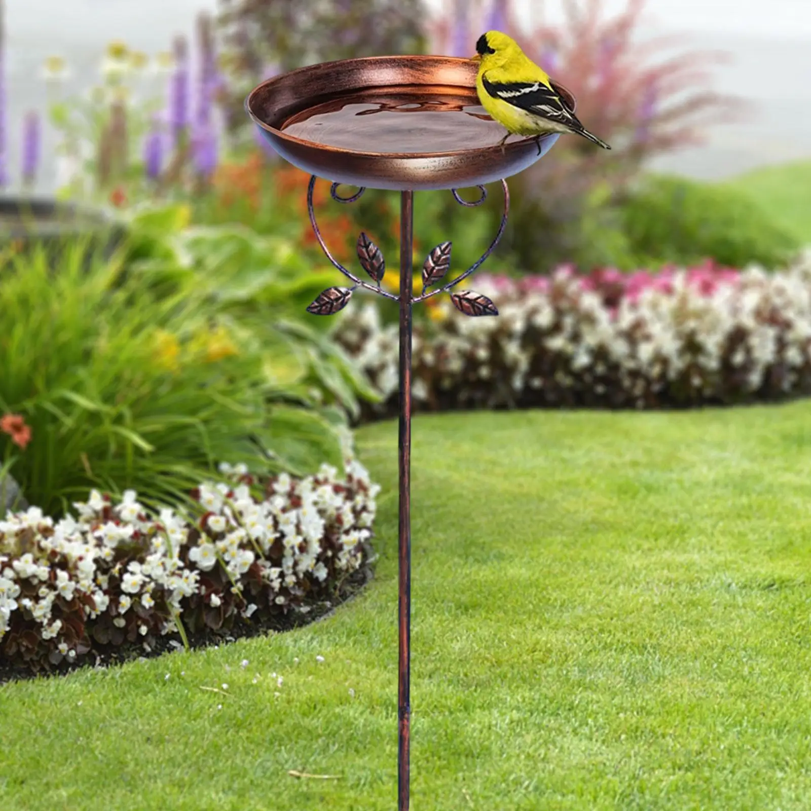 

Freestanding Bird Bath Bowl with Garden Stake Outdoor Landscape Housewarming Bird Feeder Water Bowl for Park Porch Deck Yard