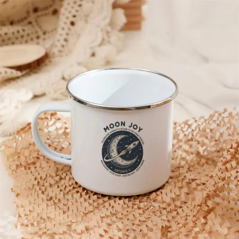 12-Ounce Metal Enamel Moon Joy Artemis II High Quality Water Cup Large Capacity Coffee Cups Humanity Returns To The Moon Gift