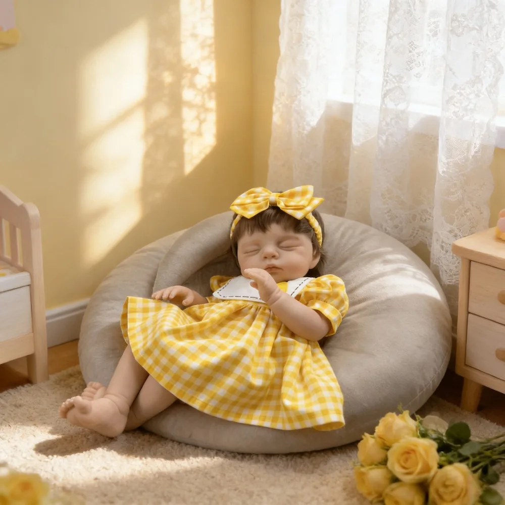 BZDOLL Cloth Body 48 CM 19in Reborn Asleep Baby Doll For Kids Lifelike Handmade Birthday Gift Collectable with Pacifier & Bottle
