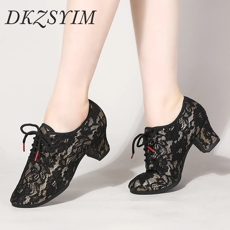 DKZSYIM, zapatos de baile de encaje para mujer, zapatos modernos de vals de Tango, zapatos de baile de salón, suela de goma, zapatillas de baile para mujer, talla 34-41