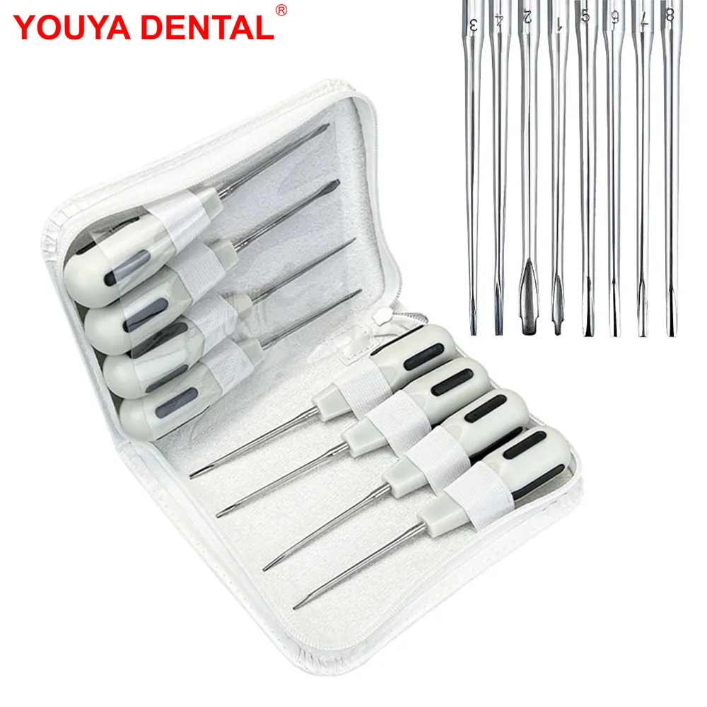 

8pcs Dental Root Elevator Set Dental Luxating Lift Stainless Steel Tooth Extraction Tools Kit Dentistry Surgical Instrument New