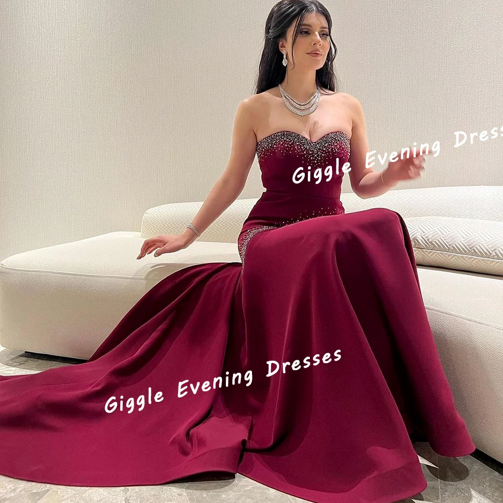 Giggle Crepe Beading Strapless Elegance Prom Gown Saudi Arab Exquisite A-Line Floor-Length Evening Party Dresses for Women 2024