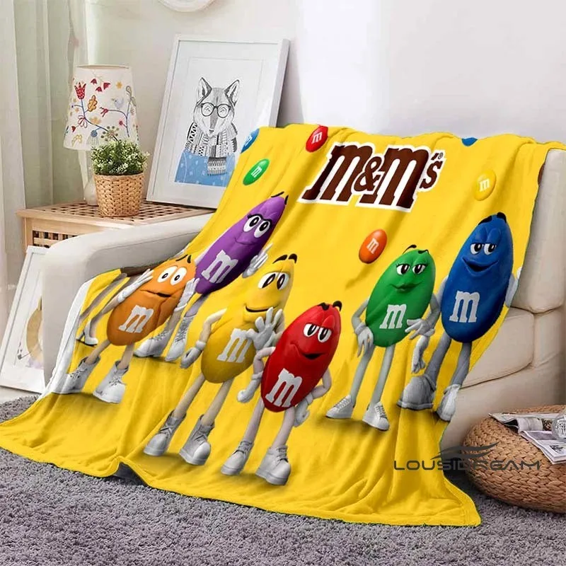 Manta de Peluche con Diseño de Chocolate D y Logotipo de MMs, para el Hogar, Sofá, Cama, Picnic al Aire Libre, Suave, Cálida, Portátil, Ideal para Regalo