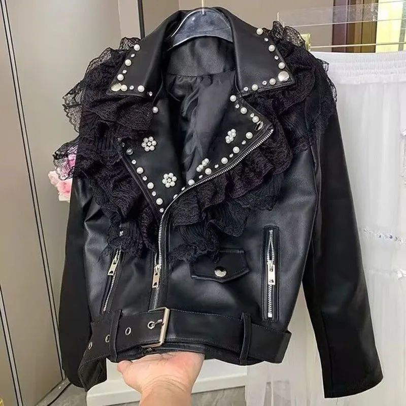 Heavy Industry Iace Splicing Short Slim Fit leather Jacket Versatile leather Jacket Motorcycle Jacket 2025 New Coat