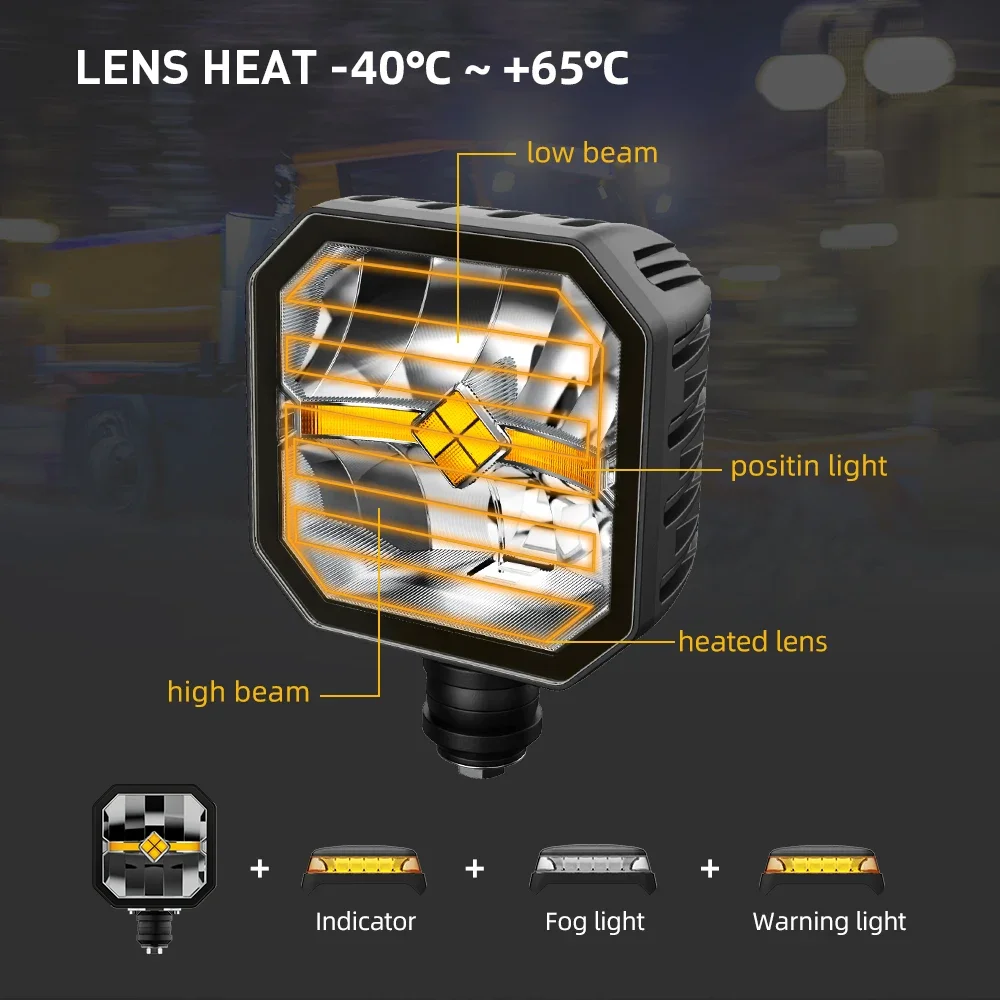 2200LM 40W R10  6 inch driving lights Square Offroad Auxiliary Lamp Off Road Led Driving Light with Heating Lens