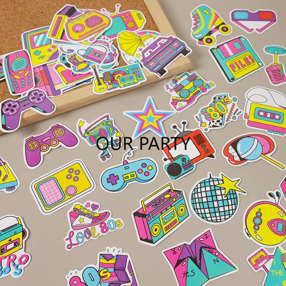 100Pcs Retro 80s Music Disco Theme Luggage Sticker Hip Pop Graffiti Sticker for Birthday Bachelorette Wedding Party Decoration