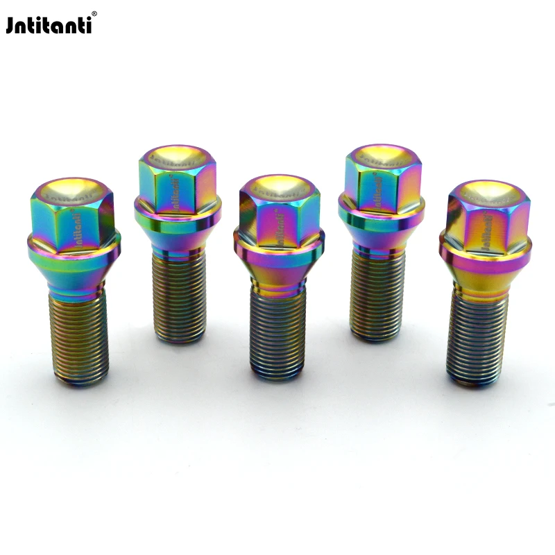 Jntitanti 10.9 grade Gr.5 Titanium 60 degree cone seat Rainbow wheel Bolts M14 *1.25*28mm for BMW MINI Royce-rolls