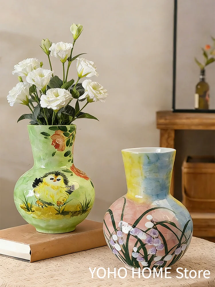 

Jingdezhen Clay Pot Hand-Painted Ceramic Vase Light Luxury High-End Home Decoration Ornament Special For Living Room Flower