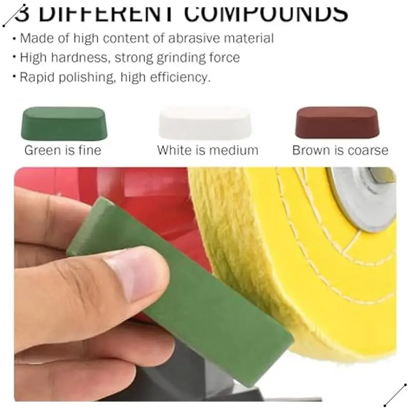 4Piece Buffing Polishing Wheels Soft/Fine/Medium With 3Pcs Buffing Polishing Cutting Compounds