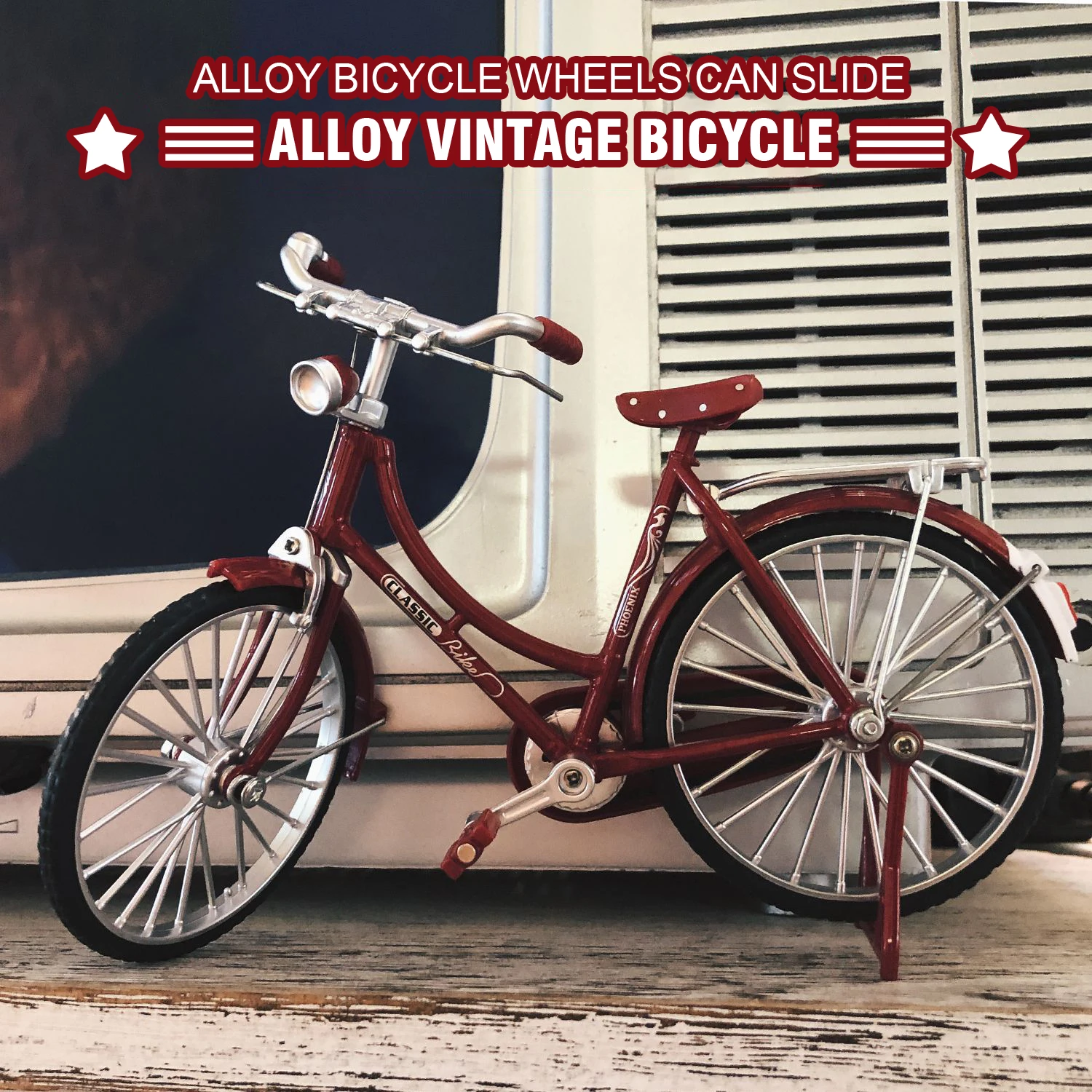 Modelo de bicicleta retro de liga, simulação Metal BikeTire, bicicleta rotativa, ornamento interno, decoração coleção, brinquedo para crianças, presente adulto