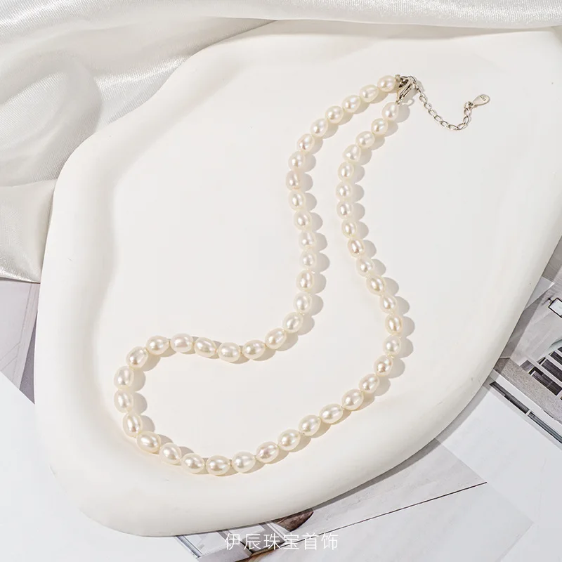 

Natural Freshwater Pearl Necklace Small Rice Beads S925 Silver Slightly Blemished