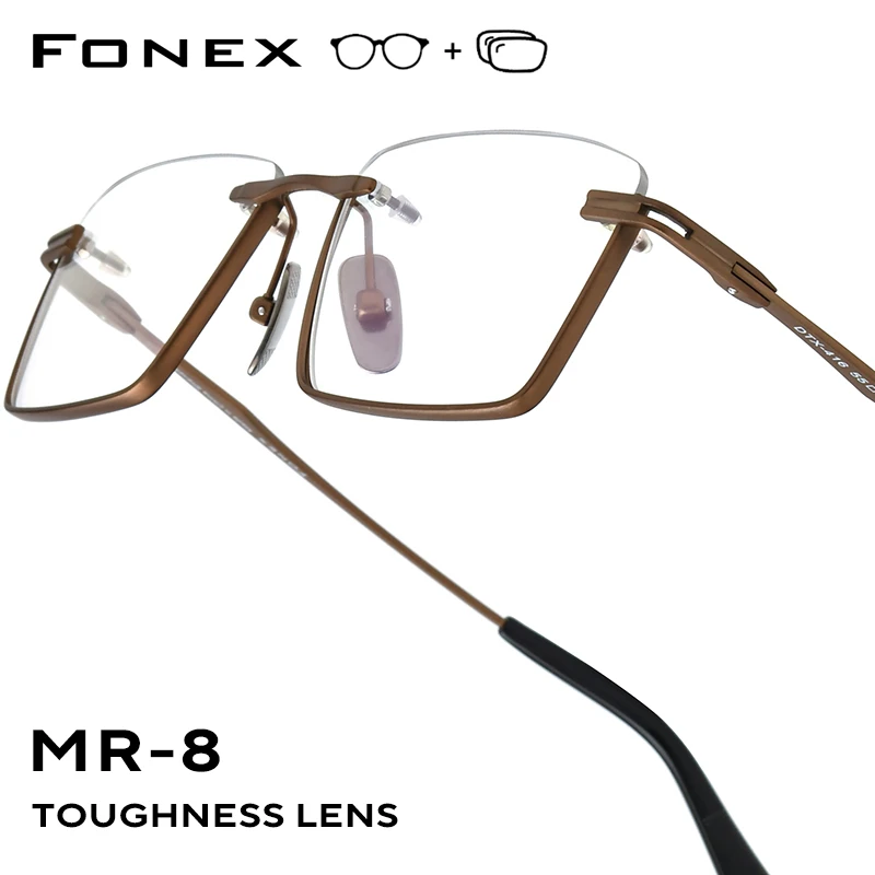 

FONEX Progressive Prescription Glasses Photochromic Myopia Optical Lens Eyewear Men Square Semi-Rimless Eyeglass Titanium Frames