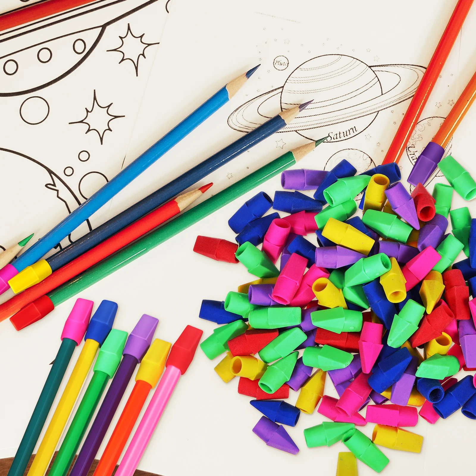 

120 Pcs Pencil Top Erasers Bulk Colorful School Supplies Kids Toy Smudge Free Corrections Premium TPR Material Protective Cap