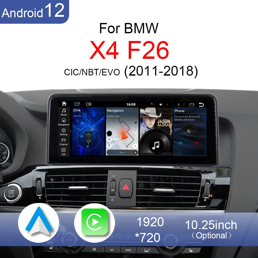 

Android12 10,25 "беспроводной Apple CarPlay Android авто стерео Мультимедийный Плеер автомобильный радиоприемник для BMW X4 F26 2011 до 2018 CIC NBT EVO