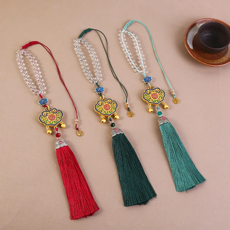 Chinese Style Lock Of Good Wishes Automobile Hanging Ornament Hand-Made Cloisonne Fu Character Rearview Mirror Hangings Pendant