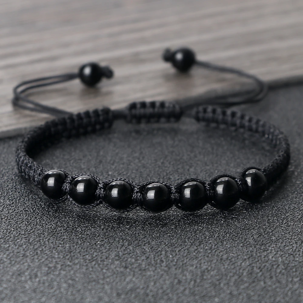 Men Black Bracelet Natural Stone Onyx Lava Beaded Braided Bracelets Bangles Adjustable Rope Chain Homme Fashion Handmade Jewelry