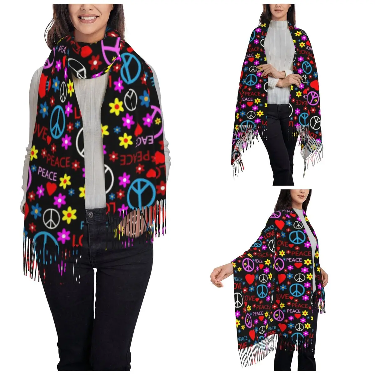 Peace Foral Love Pattern Scarf - Pashmina Wrap Large avis et prix