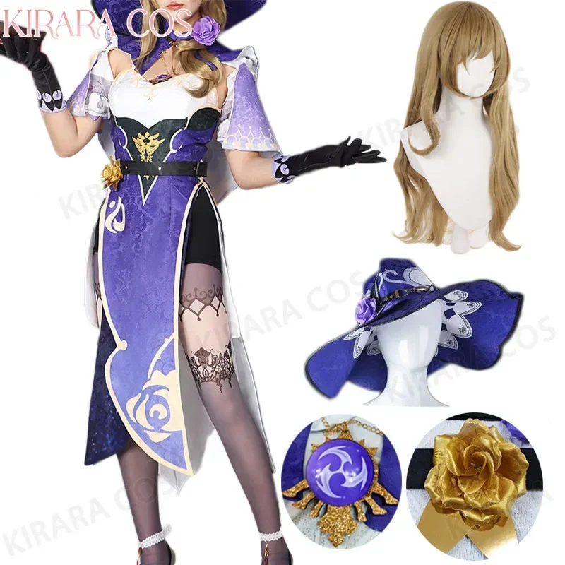 

Lisa cosplay costume wig purple dress with hat impact Lisa cosplay women costumes for women outfits